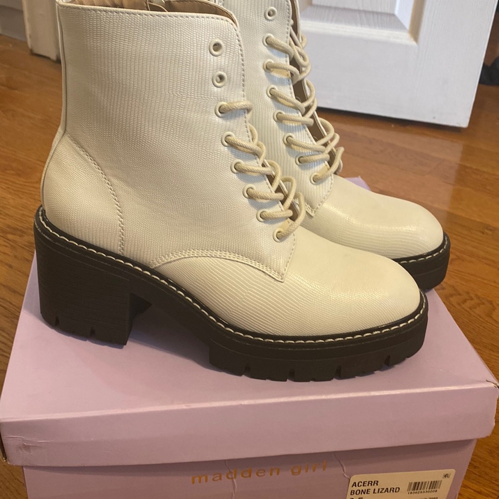 Lace up white booties